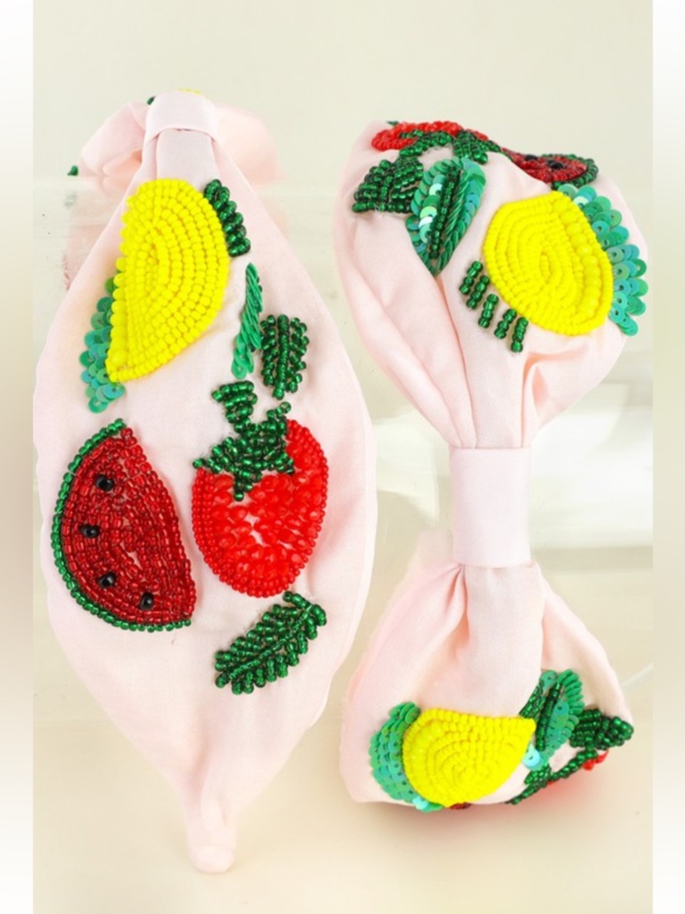 2025. Tropical fruit sequin beaded knotted headband